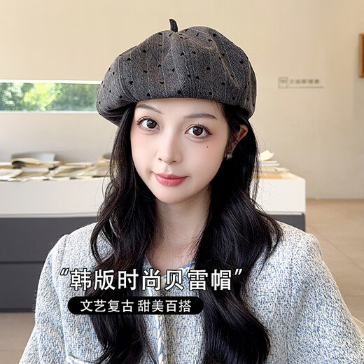 Hat beret for women with large head circumference, fashionable and western-style painter's hat, clouds, retro face, small and versatile, Korean style octagonal hat, gray, high-looking, cute, hearty, fashionable, Korean style, British style pumpkin hat, one size fits all (recommended head circumference 54-58cm)