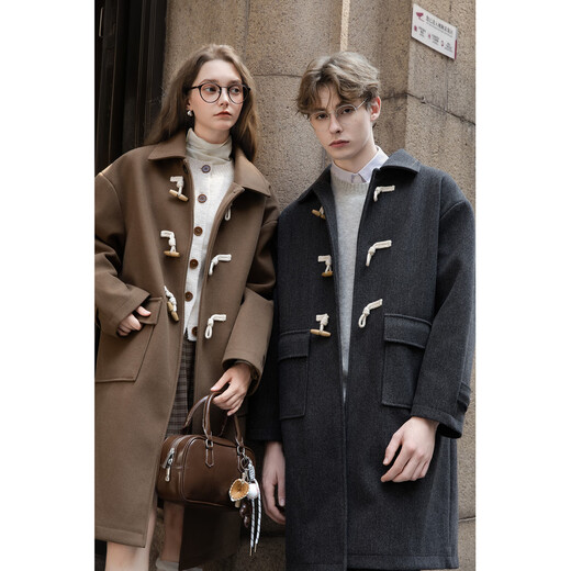 TonLion 2025 winter couple's same size lapel mid-length woolen coat