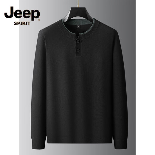 JEEP SPIRIT2025 Autumn and Winter Large Size Henley Collar Sweater Men's Casual Button Sweater New Versatile Plus Fat Oversized Bottoming Shirt Black XL 120-140Jin Jin is equal to 0.5 kg