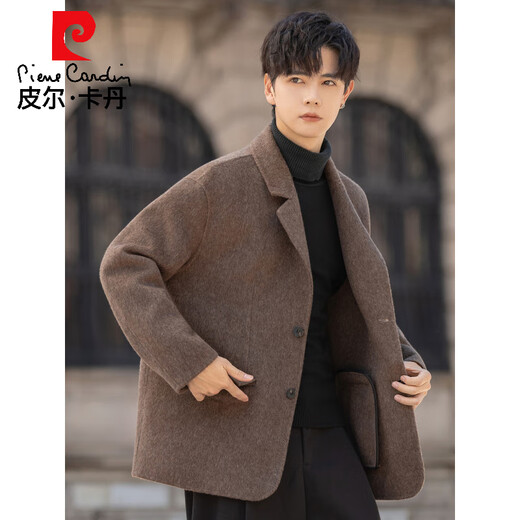 皮尔卡丹双面羊绒休闲小西服男士2025秋冬季新款韩版百搭羊毛呢子西装外套 碳灰 L