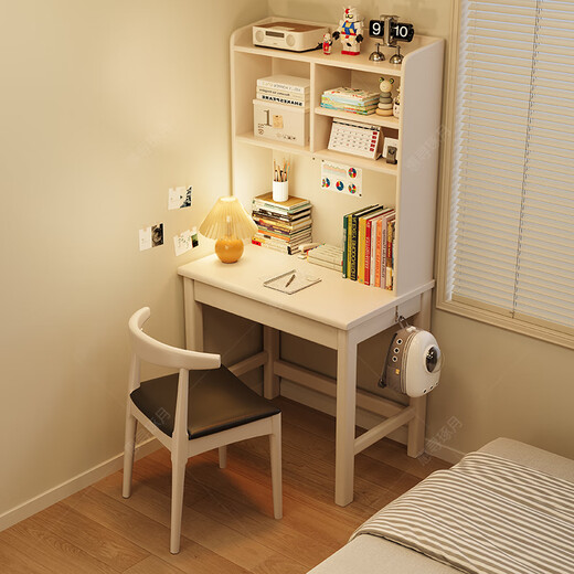 Huixun solid wood desk and bookshelf integrated simple home children's primary school student writing desk small apartment bedroom bedside computer table walnut color #desk + bookshelf 60cm*45cm*75cm total height 155cm
