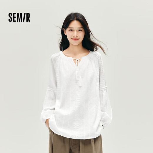 Semir long-sleeved shirt women's tassel embroidered bohemian style 2025 autumn white loose-sleeved shirt 10A525105001