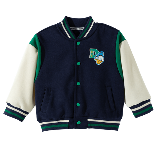 迪士尼秋季童装男童学院风时尚休闲卡通外套舒适保暖耐磨夹克 藏青 110