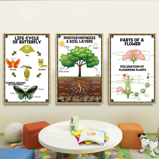Er Jiangong Englisch Klassenzimmer Wandlayout Dekoration Buch Ecke Bilderbuch Bibliothek Englisch Poster Wandaufkleber Kindergarten Hang Painting 31-Illness [50 Breite x 70 Höhe] CM_KT Board + Golden Pvc Edge [gleiche Herrscher
