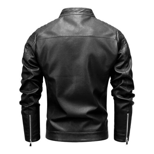 Customized Jen-Hsun Huang's same style leather jacket, motorcycle jacket, stand collar, spring and autumn collarless pocket British style jacket, black single lining XL