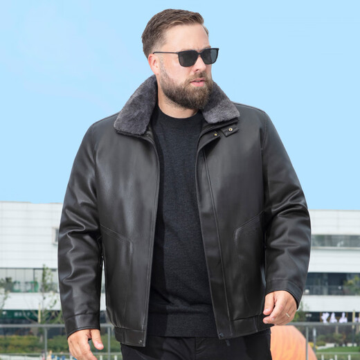 Jiujiu Wang Jiu Mu Wang Removable Liner Leather Jacket Men's 2025 Autumn and Winter Fatty Plush Loose Casual Motorcycle Style Jacket Military Color 2XL (155-165Jin Jin equals 0.5 kg)