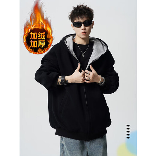 OEMG Heavy Fashion Brand Versatile Velvet Thickened Sweater Men's Spring Autumn and Winter American Couple Hoodie High Street Warm Jacket Velvet Gray High Quality XL Recommended 135-150Jin Jin equals 0.5 kg
