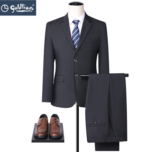 GOLDLION G+Goldlion Autumn Suit Suit Men's and Women's Same Style Large Size Suit Suit Men's Formal Wear Bank Sales Business Work Men's 1 Button Black Suit+Trousers 6XL 195-210Jin Jin is equal to 0.5 kg