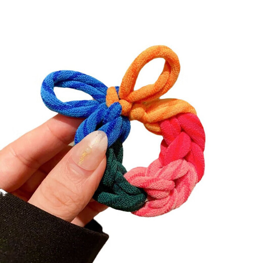 Korean version of high-looking hand-woven rubber band bow hair tie with high elasticity for ponytail without hurting the hair, mixed color 2 pieces