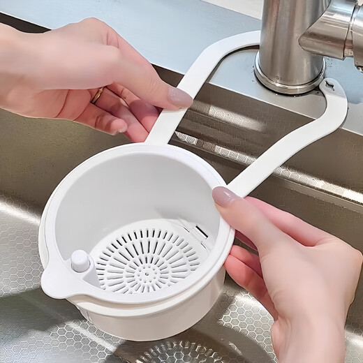 FGFN German hangable sink drain basket push-type hanging basket kitchen creative multi-functional filter storage rack water yellow + white 2 pieces press the bottom cover without dirtying your hands