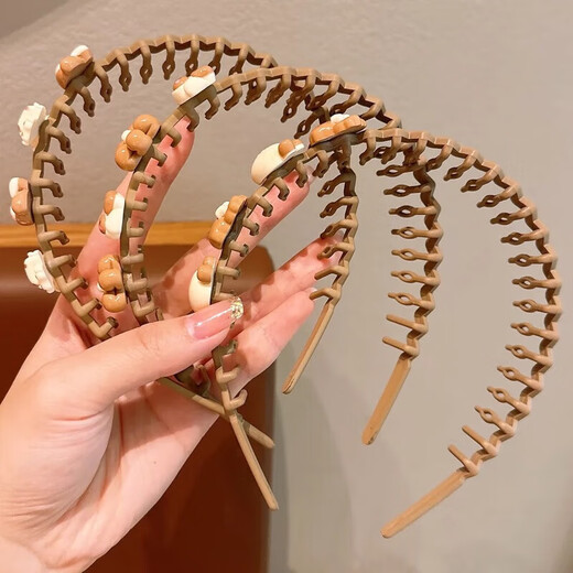 Children's cute cartoon hairbands for girls with broken hair, cartoon headbands for girls and babies with toothed anti-slip hair accessories TS040-02 Brown bow with cinnamon dog