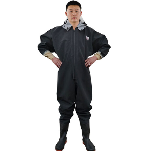 PVC full body waders for fishing, catching fish, lotus root suit, thickened wading pants, waterproof one-piece fishing pants, yellow three-in-one cuffs, whole body 38