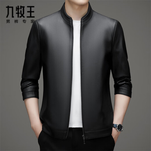 九牧王2025秋冬款皮衣男士立领海宁皮夹克中年爸爸装休闲短款皮外套男 蓝色N2339 S 165