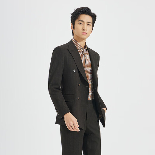Lilang Shopping Mall Same Style SMART Suit Men's Double-Breasted Suit Nine-Point Pants Suit Striped 2025 Autumn Dark Brown Gray (25QXF251SA) 175A