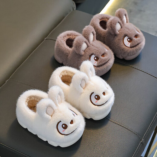 Children's cotton slippers boys winter cartoon cute non-slip indoor home soft bottom parent-child baby rabbit slippers gray slippers 12 35/36 size (shoe length 21CM suitable for feet 20