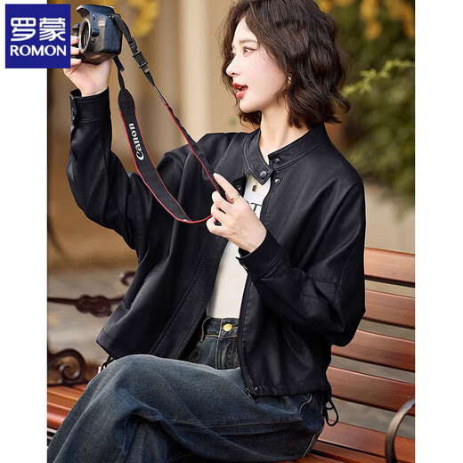 Romon Maillard Veste en cuir femme 2025 nouveau printemps et automne court ample décontracté rétro veste de moto en cuir PU haut marron S Recommandation 80-100Jin Jin est égal à 0,5 kg