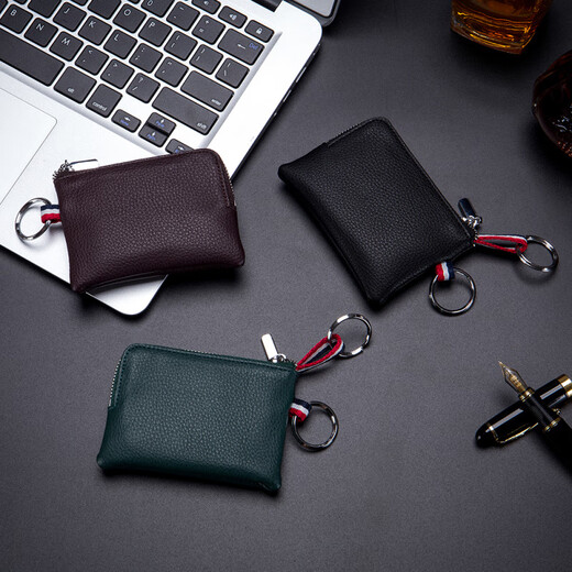 Goldlion multifunctional coin purse men's genuine leather mini wallet cowhide storage card bag zipper coin bag key bag coffee