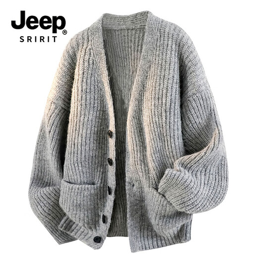 JEEP SPIRIT cardigan sweater men's autumn and winter sweater men's loose lazy sweater NYH939 light gray XL