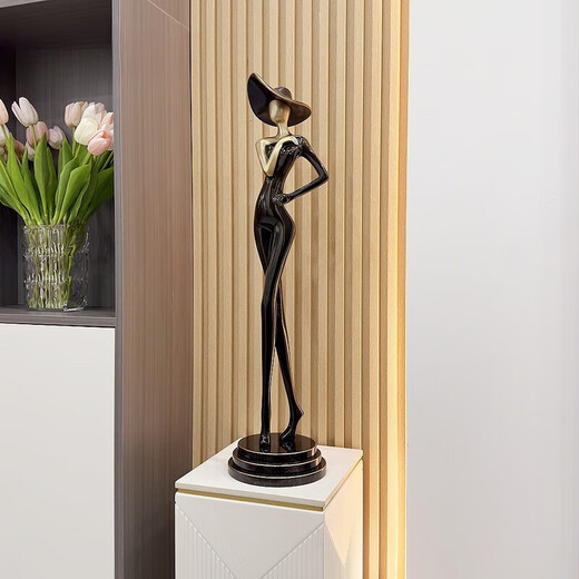 Sculpture art character shape vertical ornaments slender light luxury high-end living room entrance crafts niche minimalist accessories cool black-small (80cm high)