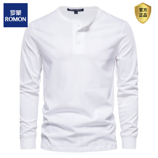 ROMON Henley shirt men's autumn heavyweight t-shirt cotton long-sleeved Henley collar men's business bottoming shirt slim fit top Navy S Weight 100-125 Jin Jin equals 0.5 kg