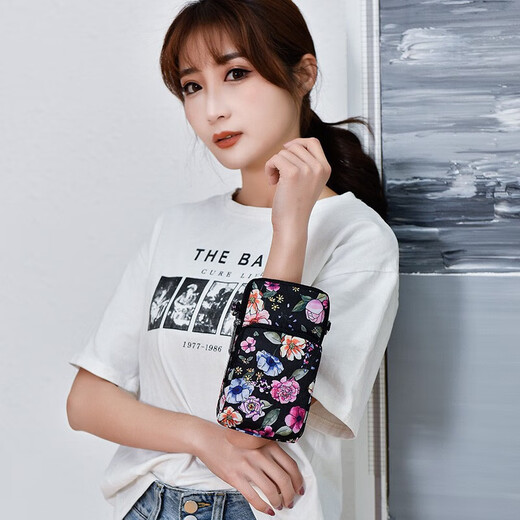 OEMG new mobile phone bag women's mini bag shoulder crossbody bag wrist coin purse casual sports dancing forearm bag black flower language