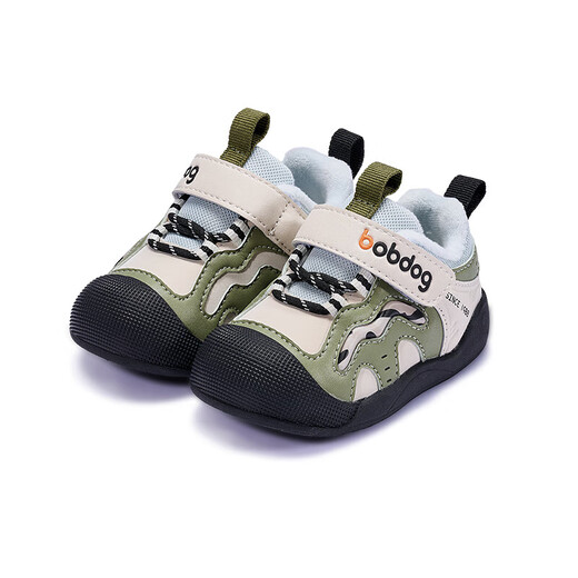 BOBDOG children's shoes 25 winter mountain style baby toddler shoes boys and girls children's shoes two cotton shoes non-slip wear-resistant children's shoes white/green velvet winter style 19 inner length 12.5cm, suitable for feet 12cm long