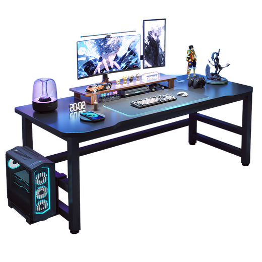 Solid wood core computer desk, gaming desk, workbench, long table, simple desktop computer desk, home desk, top version, extended and widened version丨Cool black 180*70