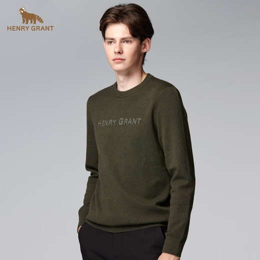 HENRY GRANT Henry Grant solid color round neck bottoming sweater spring short bottoming shirt outdoor men's round neck sweater green coffee color (QBY243031U111) one size 46 (170/92A)