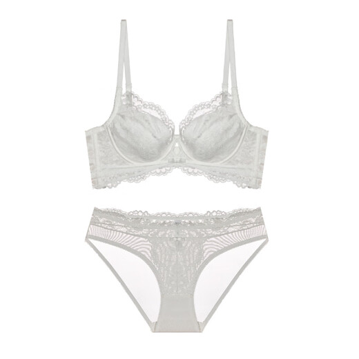 Victoria's Style Series Sexy Lace Underwear Women's Thin Large Breast Revealing Small Breast Gathering Anti-sagging Bra Set White Set 75B 34