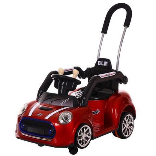 Babyjianle children's electric car four-wheel swing stroller push dual drive remote control baby toy can be red paint + 2.4 remote control + push rod + swing