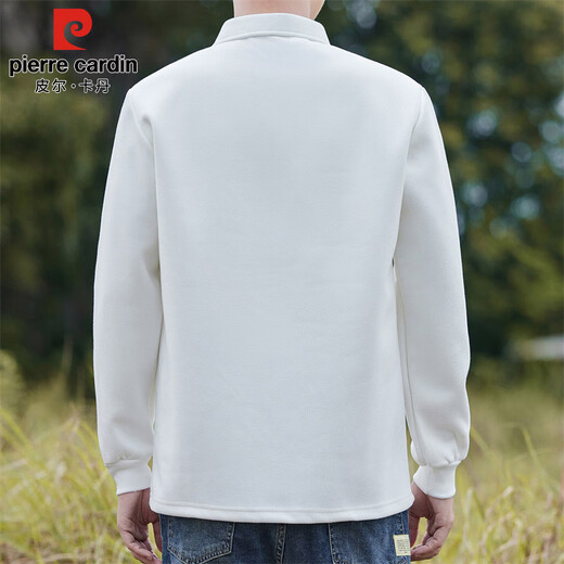 Pierre Cardin sweatshirt men's autumn and winter trendy polo collar bottoming shirt men's long-sleeved T-shirt loose casual men's white 2XL