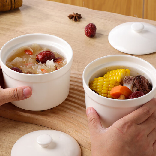 Baijie stew pot with lid ceramic bowl soup bowl water-proof stew pot liner steamed egg porridge bird's nest cup jar tableware medium size 400ml