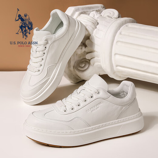 U.S. POLO ASSN. Autumn new business casual shoes Paul men's shoes fashionable and versatile leather white shoes thick-soled non-slip heightening sneakers