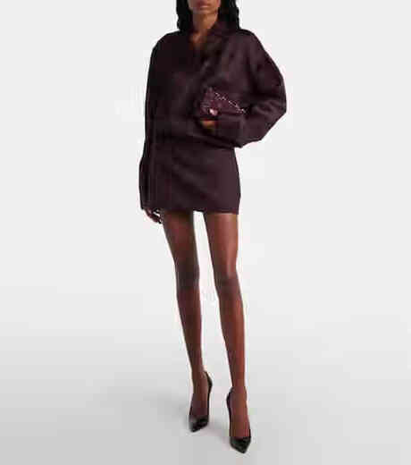 Lu Bo Ting light luxury women's PALOMA rivet suede chain wallet burgundy one size