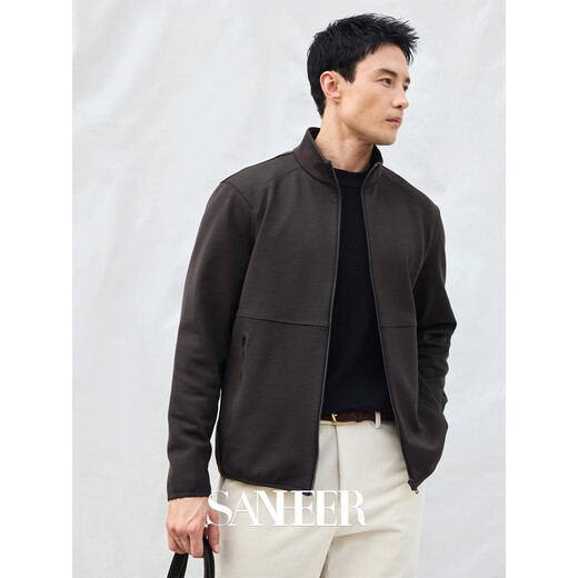 SANHEER Urban Commuting Wool Composite Windproof Thickened Autumn Business Men's Stand Collar Jacket DAJ394 Dark Brown M 48