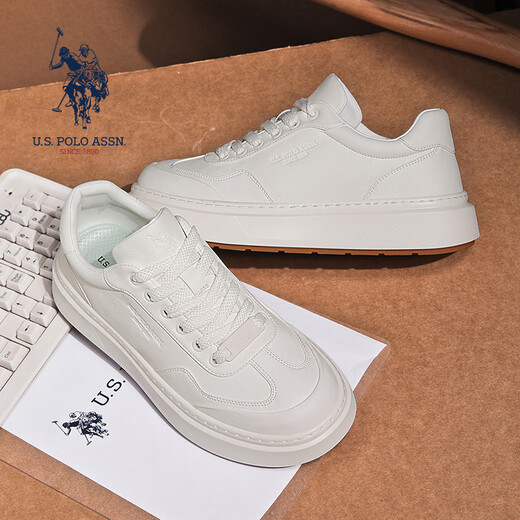U.S. POLO ASSN. Autumn new business casual shoes Paul men's shoes fashionable and versatile leather white shoes thick-soled non-slip heightening sneakers