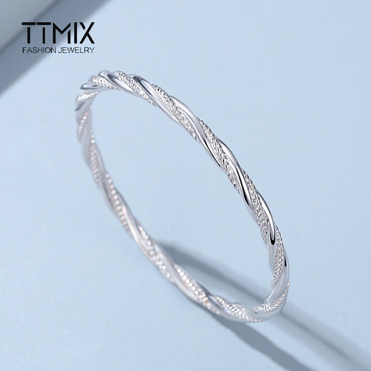 TTMIX twist platinum bracelet pt950 white gold bracelet for women, round solid platinum bracelet birthday gift 56mm, weight 37-39g, width 4.0mm