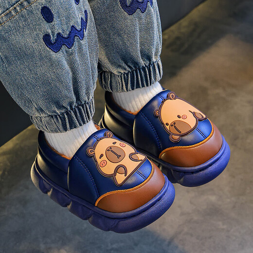 Kapibara children's cotton slippers for boys in autumn and winter 2025 new style for home and outdoor wear parent-child non-slip girls to keep warm upgraded version of environmentally friendly material light coffee (heel included) 12 36/37 size (suitable for 35/36 feet)