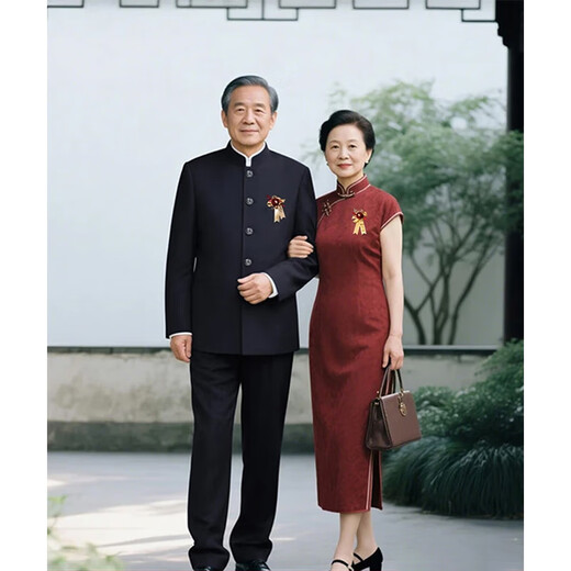 Playboy (PLAYBOY) middle-aged and elderly father's suit 2025 autumn new new Chinese style stand collar tunic suit dad wedding banquet suit black tunic suit two-piece suit top + pants XL