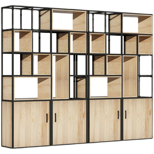 He Jiangong American loft floor-standing multi-layer storage cabinet industrial style iron storage rack with door display rack solid wood partition bookcase 80*25*200cm