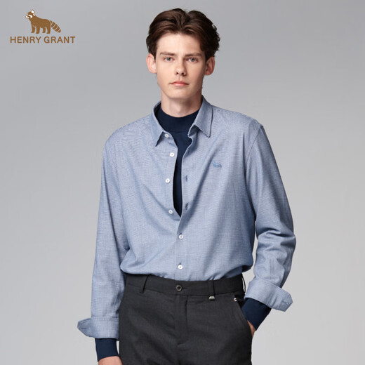 HENRY GRANT Henry Grant long-sleeved autumn men's tops plaid men's autumn button-up regular shirt placket men's blue (QSC244230U211) 46 (170/88A)