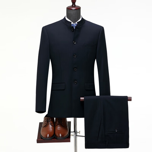 Montagut French imported pure wool Chinese tunic suit men's suit Chinese stand-collar wedding Tang suit dress for middle-aged and elderly fathers official flagship gray top + pants counter genuine XL 180 counter genuine