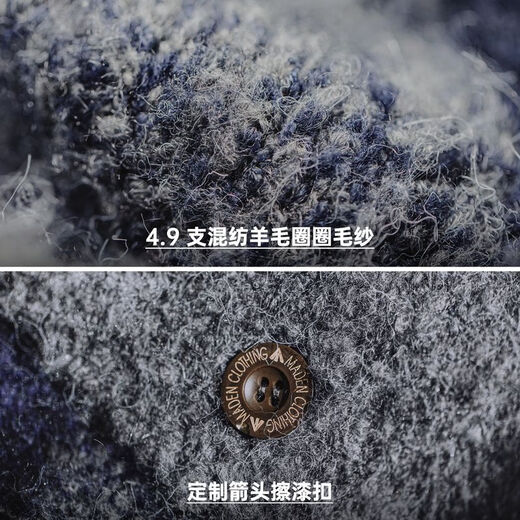 Madden Workwear American Retro Buffalo Plaid Woolen Jacket Wool Blended Lapel Plaid Cardigan Hunting Jacket Men's Autumn Gray Blue Loose Fit 2XL