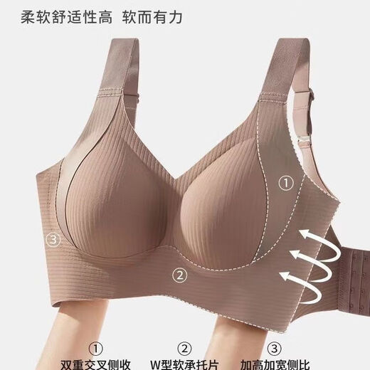Woodpecker's new adjustable underwear for women with big breasts, lifting and drooping bra, large size seamless steel rims for women, two-piece set, skin color + coffee color, M 60-80Jin Jin is equal to 0.5 kg
