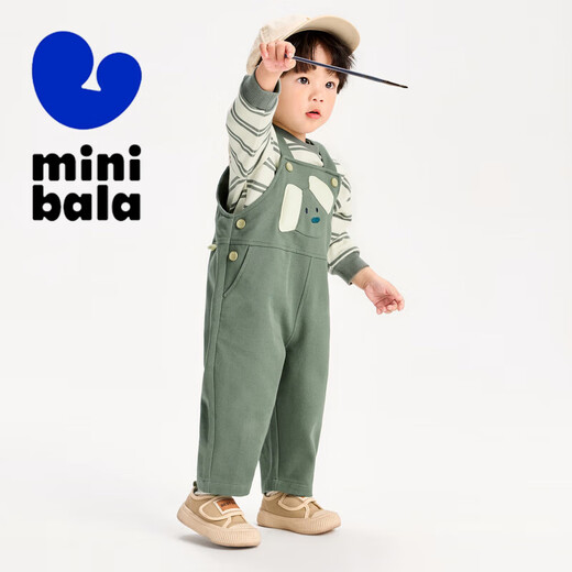 迷你巴拉巴拉男童女童长袖套装春宝宝儿童T恤背带裤【吸湿速干】 绿色调 110