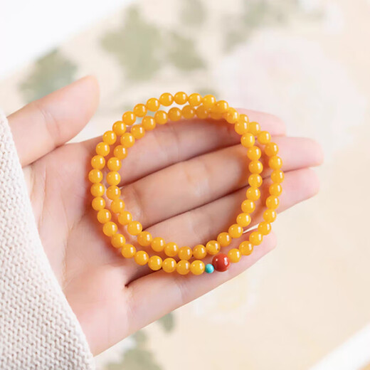 Fan Jialun beeswax bracelets for women, stacked southern red and turquoise bracelets, double-circle rosary beads, amber old honey chicken oil yellow gift, double-circle Shanyue