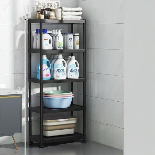 Household microwave oven sandwich rack floor-standing multi-layer multi-functional storage rack pots and pans kitchen rack floor-standing extra thick and bold (black - with wheels) 4 layers 60cm