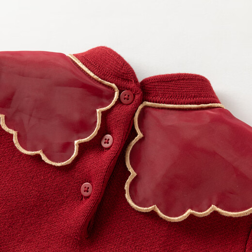 DAVE&BELLA children's dress winter new Chinese style girls mesh skirt baby velvet skirt little princess dress dark red ready stock 120 cm (recommended height 110-120cm)