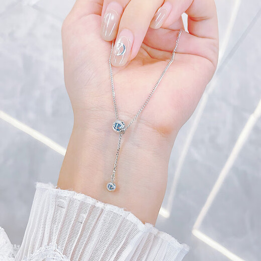 Lao Fengxiang platinum hollow adjustable ball bead tassel set chain platinum jewelry white gold about 5.95g