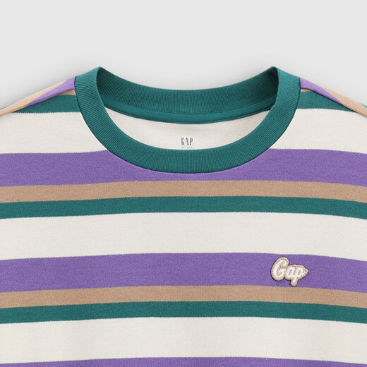 Gap Gap boys winter embroidered logo striped long-sleeved T-shirt children's casual top 839478 purple and green stripes 150 cm (12-13 years old) Asian size